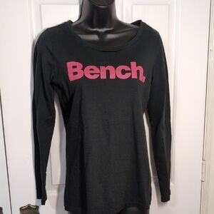NWT Bench Women's Black Cotton Long sleeve Shirt with Pink Logo Medium NEW